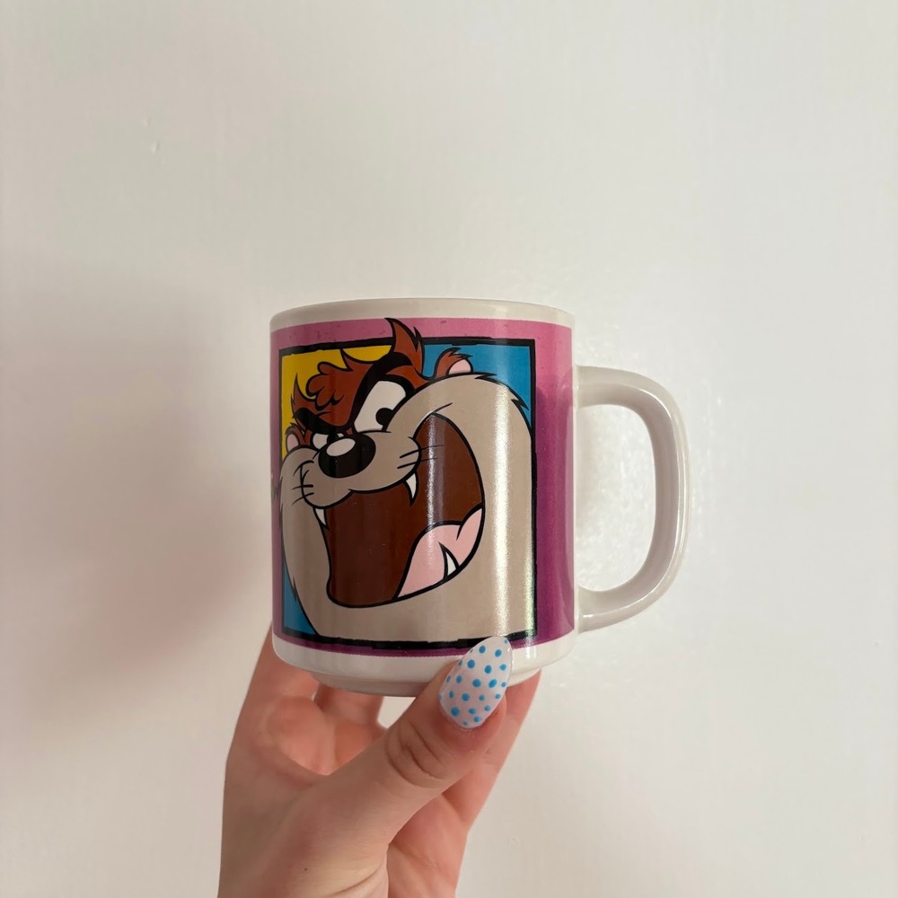Vintage 1992 Looney Tunes Taz Six Flags Mug Tasmanian Devil Blue Ceramic